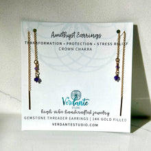 Load image into Gallery viewer, amethyst aura threader earring