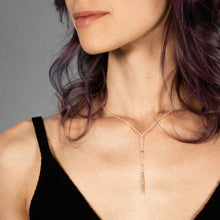 Load image into Gallery viewer, silver pyrite Y lariat necklace
