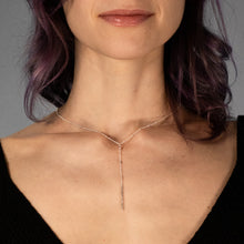 Load image into Gallery viewer, silver pyrite Y lariat necklace