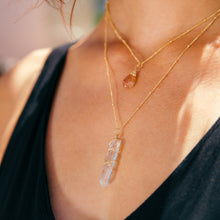 Load image into Gallery viewer, Clear quartz crystal wrapped gemstone 14k gold filled handmade