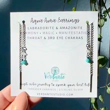 Load image into Gallery viewer, aqua aura threader earring
