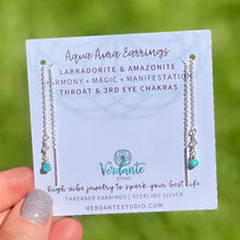 Load image into Gallery viewer, aqua aura threader earring