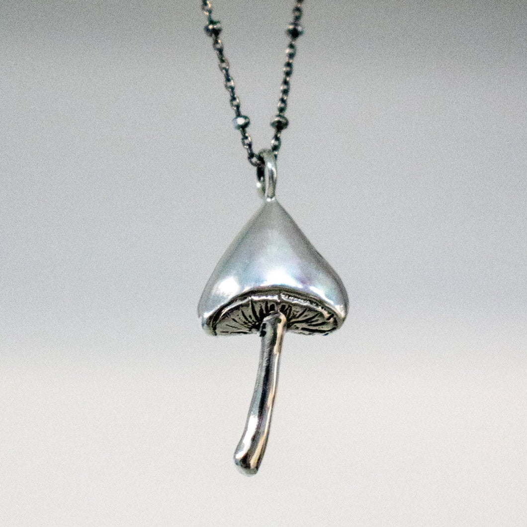 silver mushroom necklace