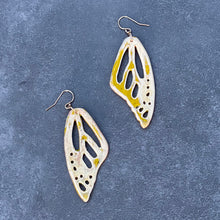 Load image into Gallery viewer, Mellow yellow ceramic butterfly wing earrings