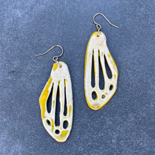 Load image into Gallery viewer, Mellow yellow ceramic moth wing earrings