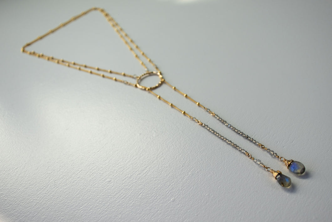 labradorite double lariat Y necklace | 14k gold filled
