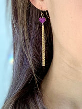 Load image into Gallery viewer, pink hematite heart tassel earrings