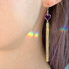 Load image into Gallery viewer, pink hematite heart tassel earrings