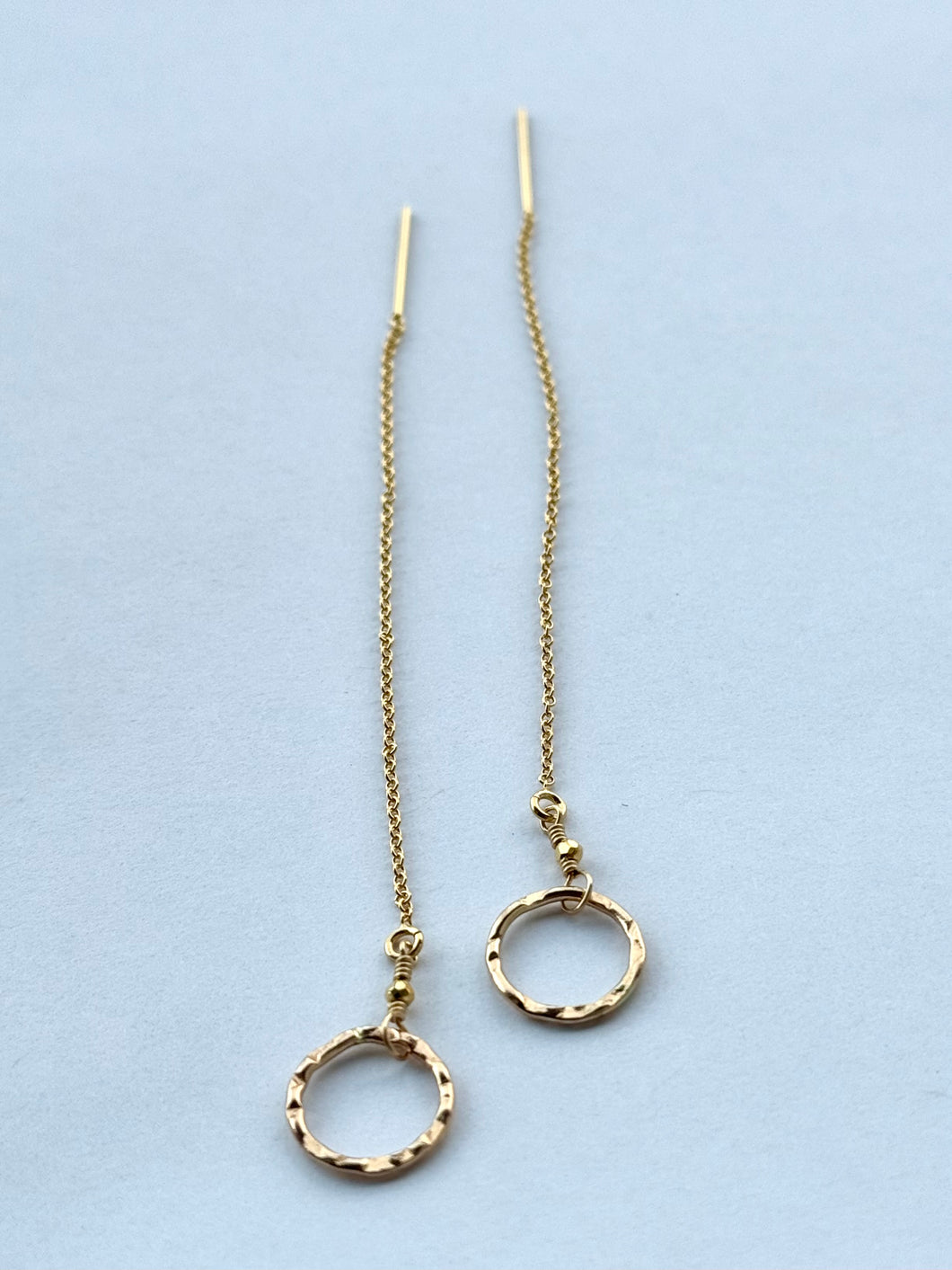 golden circle threader earrings with pyrite