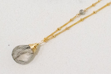 Load image into Gallery viewer, black rutilated quartz karma drop necklace
