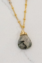 Load image into Gallery viewer, black rutilated quartz karma drop necklace
