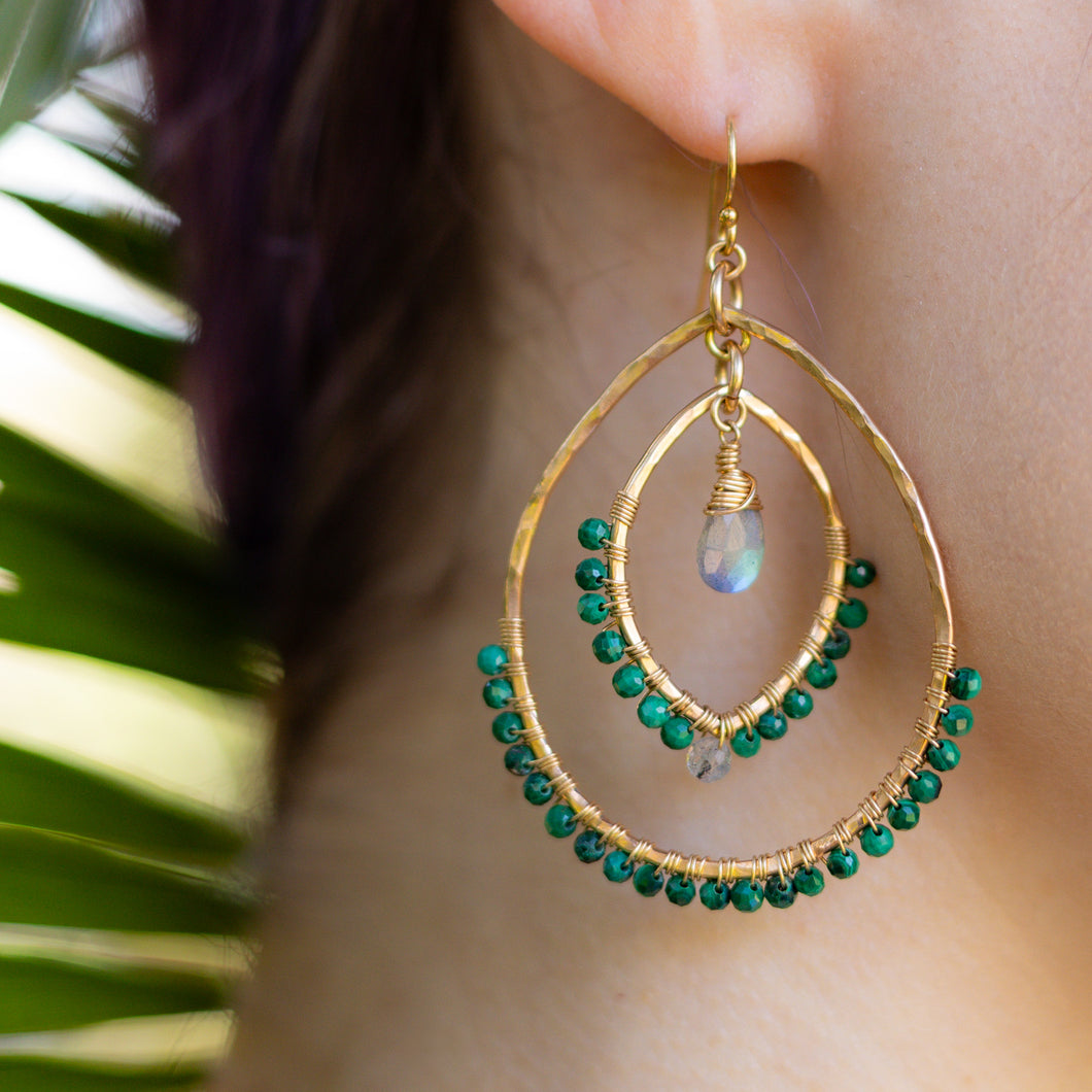 🌿 Mystic Earth Malachite + Labradorite Boho Earrings