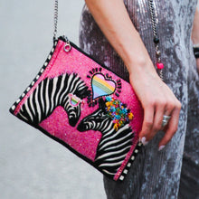 Load image into Gallery viewer, Smitten Zebras Pink Crossbody Clutch Handbag
