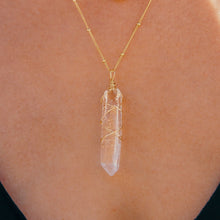 Load image into Gallery viewer, Clear quartz crystal wrapped gemstone 14k gold filled handmade
