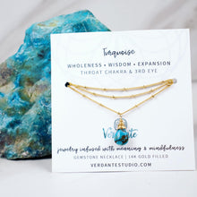 Load image into Gallery viewer, turquoise &amp; rutilated copper karma drop necklace
