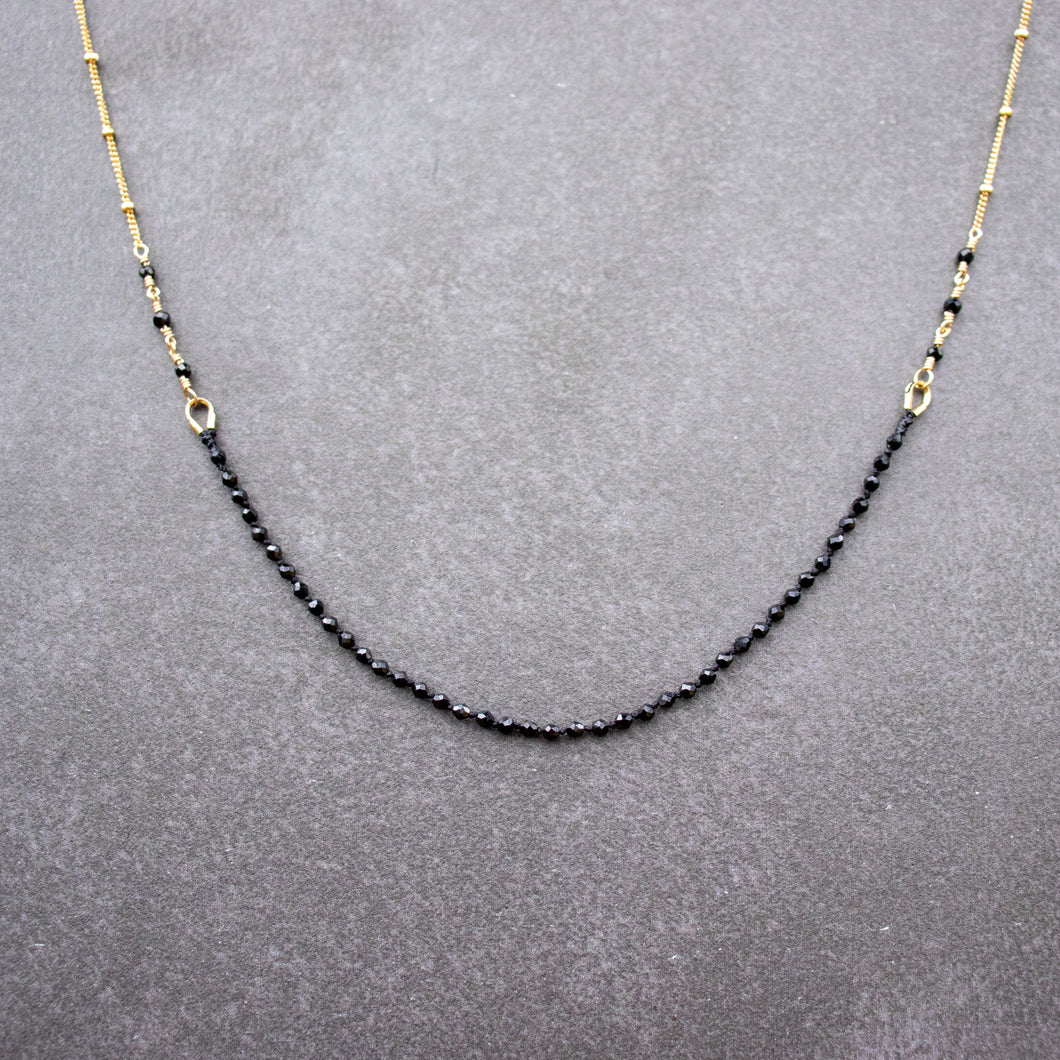 Black Spinel Knotted Necklace | 14k Gold Filled