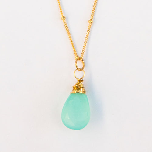blue chalcedony gemstone necklace 14k gold filled handmade