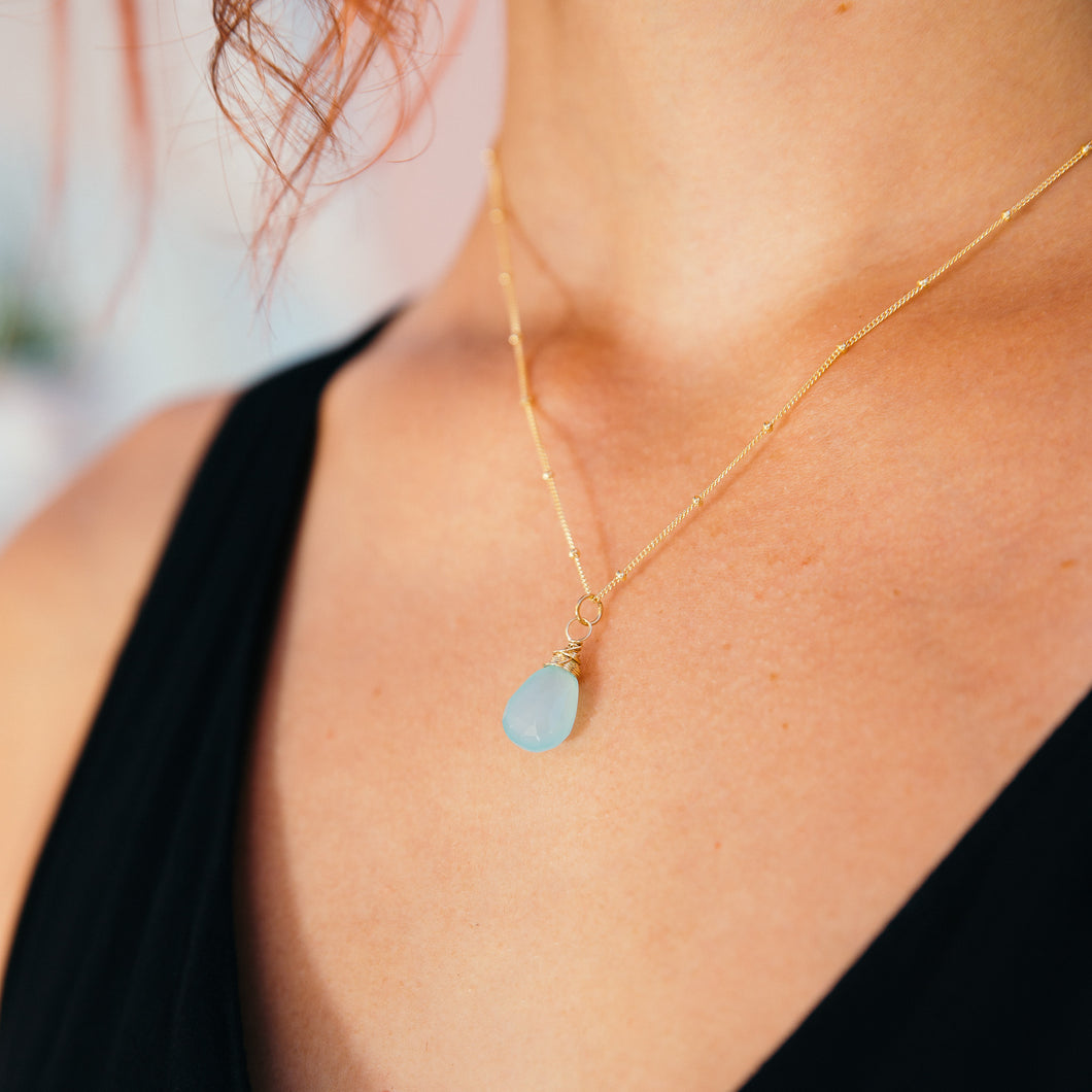 blue chalcedony gemstone necklace 14k gold filled handmade
