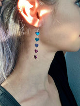Load image into Gallery viewer, rainbow hematite string of hearts earrings
