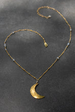 Load image into Gallery viewer, golden moon + moonstone necklace
