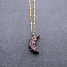 Load image into Gallery viewer, hawk&#39;s eye crescent moon necklace
