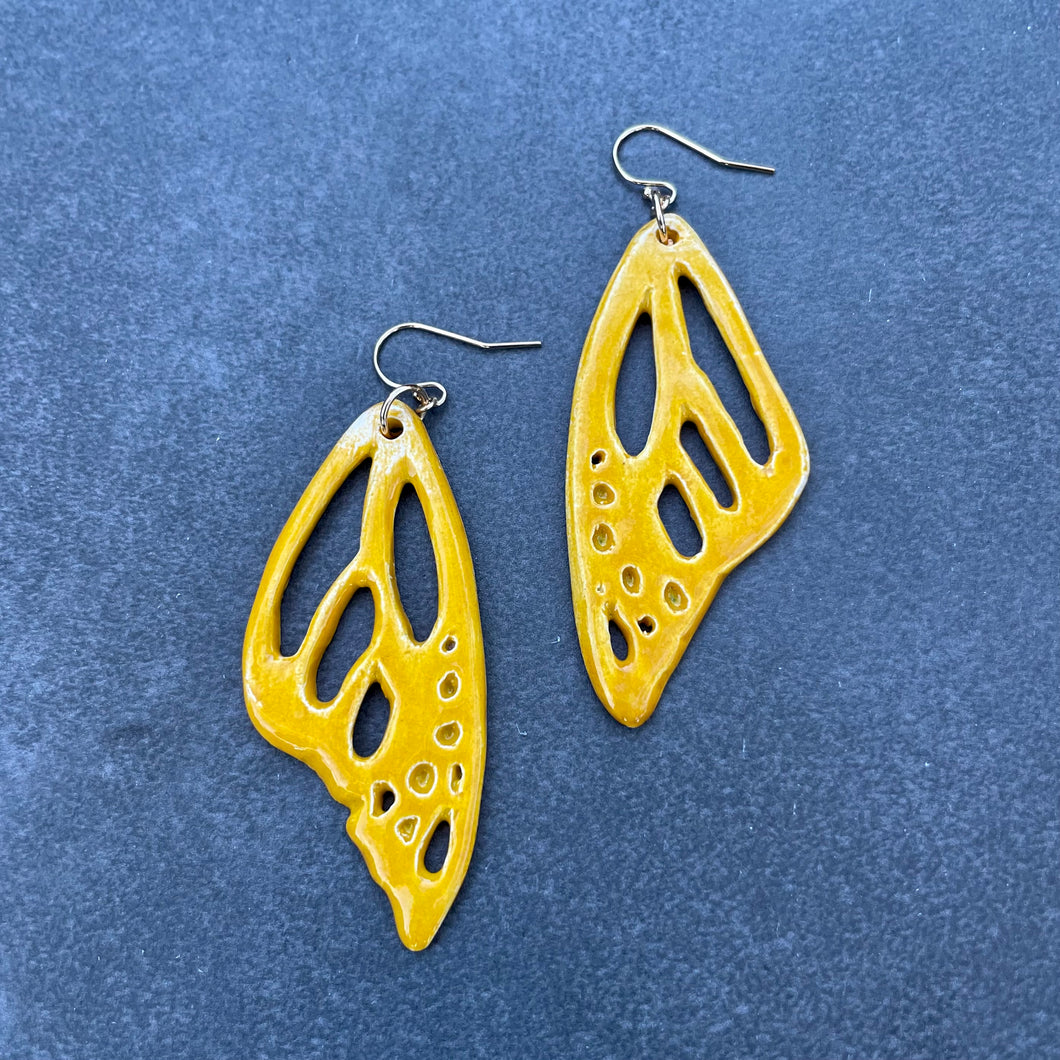 Citrine yellow ceramic butterfly wing earrings