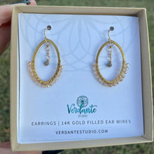 Load image into Gallery viewer, golden wire wrapped crystal earrings
