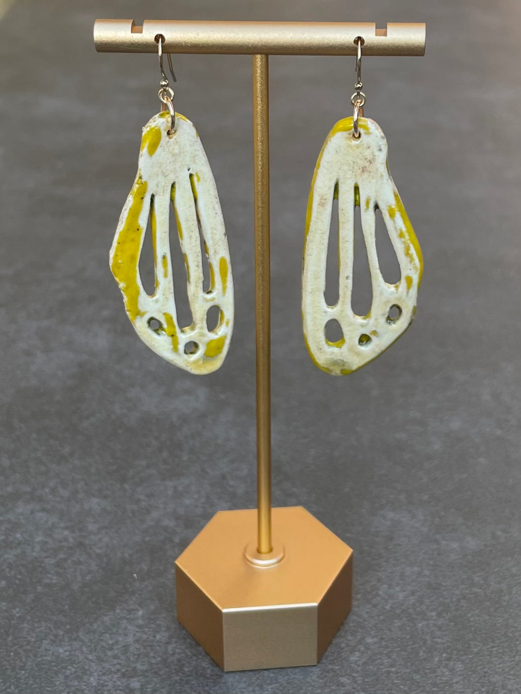 Mellow yellow ceramic moth wing earrings