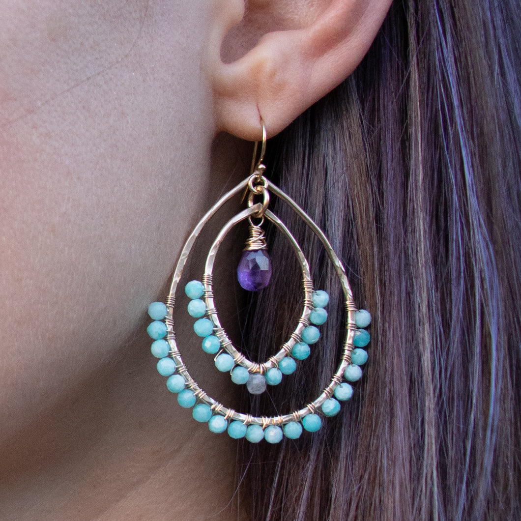 bohemian amethyst + amazonite + moonstone earrings
