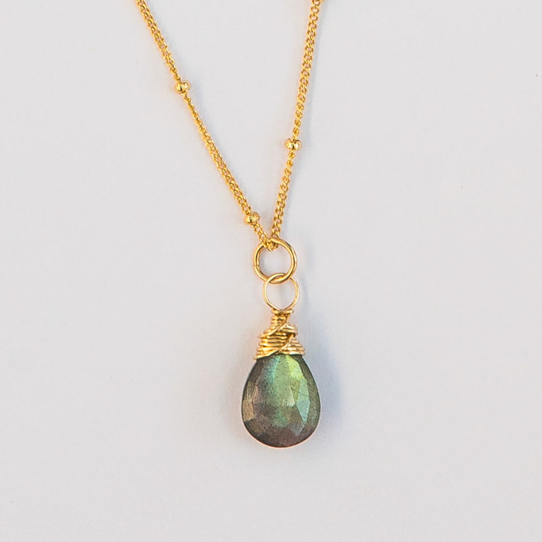 labradorite karma drop necklace | gold