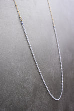 Load image into Gallery viewer, A lavender labradorite knotted necklace with gold filled wire and chain.

