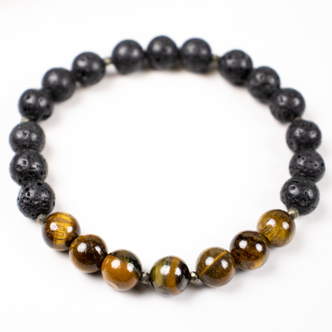 lava stone + tiger eye + pyrite stretch bracelet