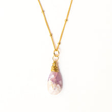 Load image into Gallery viewer, lavender rose quartz gemstone necklace 14k gold filled sterling silver handmade
