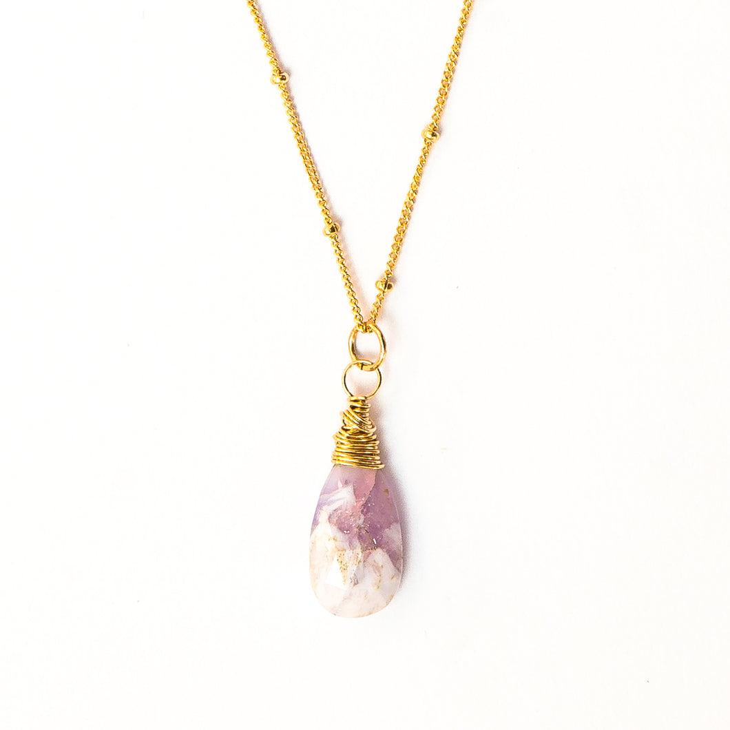lavender rose quartz gemstone necklace 14k gold filled sterling silver handmade