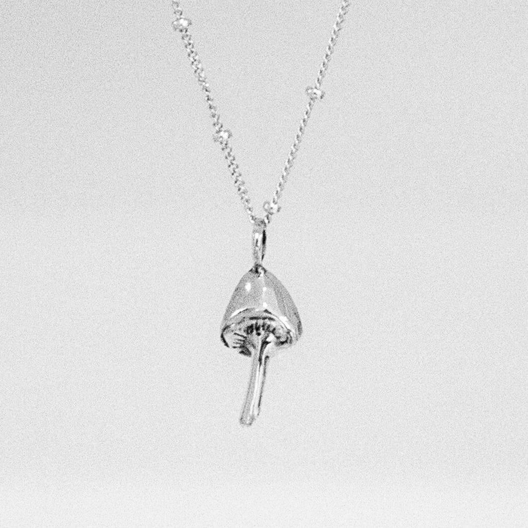 silver mini mushroom necklace