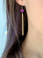 Load image into Gallery viewer, pink hematite heart tassel earrings
