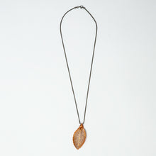 Load image into Gallery viewer, iridescent copper evergreen leaf on oxidized silver chain for men and women
