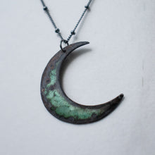 Load image into Gallery viewer, teal enamel moon necklace | blackened silver
