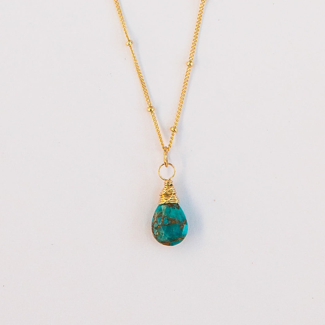 turquoise and rutilated copper gemstone necklace 14k gold filled handmade