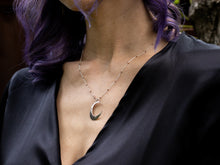 Load image into Gallery viewer, silver crescent moon necklace with rose pyrite
