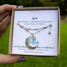 Load image into Gallery viewer, silver crescent moon necklace with rose pyrite

