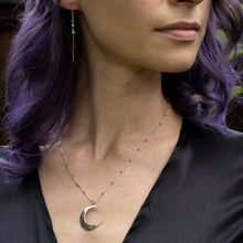 Load image into Gallery viewer, silver crescent moon necklace with rose pyrite
