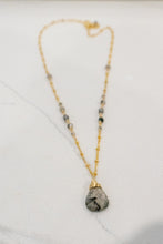 Load image into Gallery viewer, black rutilated quartz karma drop necklace
